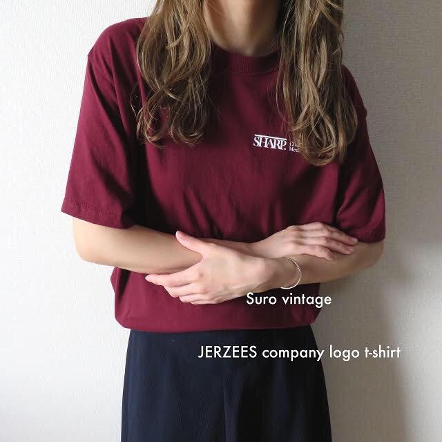 Santa Monica(サンタモニカ)のJERZEES heavyweight 企業ロゴ tシャツ ワイン 古着 レディースのトップス(Tシャツ(半袖/袖なし))の商品写真