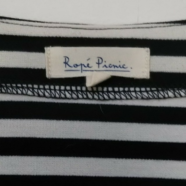 Rope' Picnic(ロペピクニック)の★ロペピク★前結び ボーダーワンピ★ドロップショルダー ビッグシルエット★白黒 レディースのワンピース(ひざ丈ワンピース)の商品写真