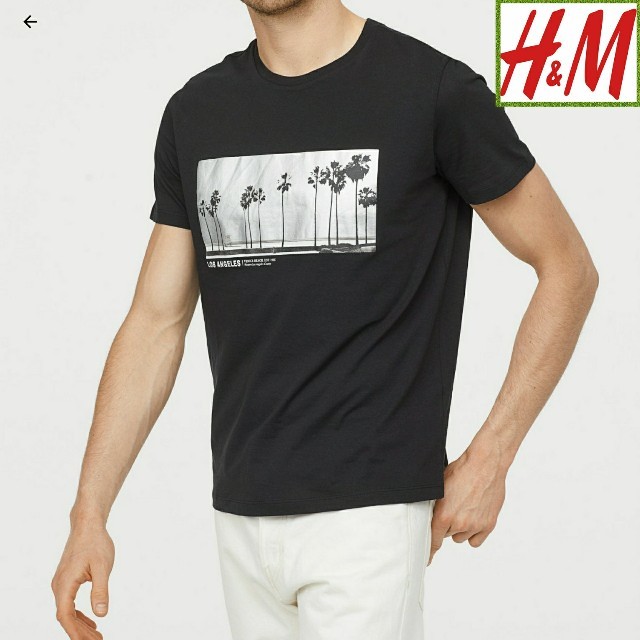 H&M(エイチアンドエム)の★らくま様専用 新品 H&M  薄手プリントT ブラック メンズのトップス(Tシャツ/カットソー(半袖/袖なし))の商品写真