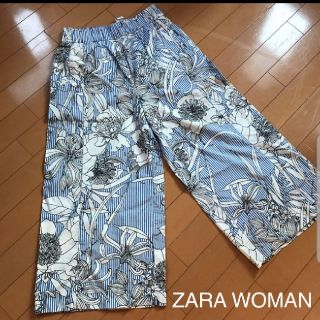 ザラ(ZARA)のZARA　花柄ストライプワイドパンツ(カジュアルパンツ)