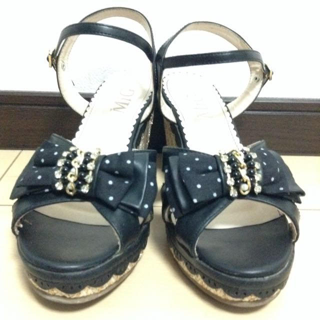 リボン♡ブラックサンダル レディースの靴/シューズ(サンダル)の商品写真