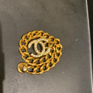 シャネル(CHANEL)の[希少][ビンテージ]ココ ラインストーン ゴールド ブレスレット 17cm(ブレスレット/バングル)