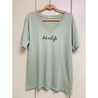 ジーユー(GU)の★gu ロゴ VネックTシャツ ミントグリーン (Tシャツ(半袖/袖なし))