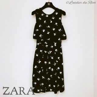 ザラ(ZARA)のZARA バタフライ柄 ノースリーブ セットアップ風 ワンピース XS(ひざ丈ワンピース)