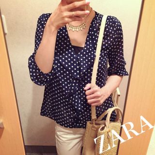 ザラ(ZARA)のZARA シフォントップス❁ネイビー(カットソー(長袖/七分))