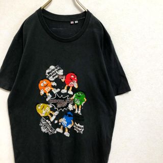 ユニクロ(UNIQLO)の【廃盤】M&M'S イラスト デザインTシャツ メンズ M 黒 古着 デカロゴ(Tシャツ/カットソー(半袖/袖なし))