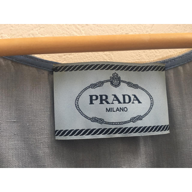 PRADA ) プラダ 麻 リネン ワンピース プリーツ 水色 ブルー 38