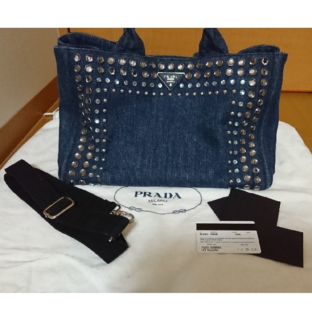 PRADA カナパ デニム ビジュー スタッズ М