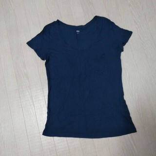 ユニクロ(UNIQLO)のブルー☆麻混Tシャツ(Tシャツ(半袖/袖なし))