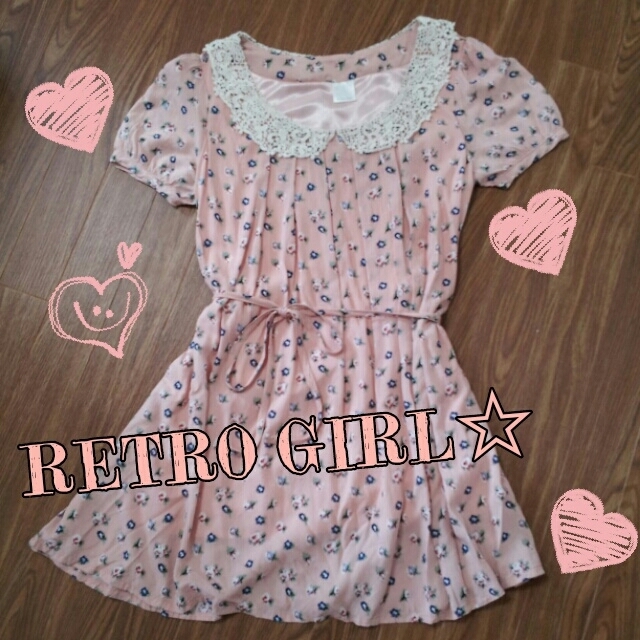 RETRO GIRL(レトロガール)の襟レース♪ベビーピンク花柄ワンピ♪ レディースのワンピース(ミニワンピース)の商品写真
