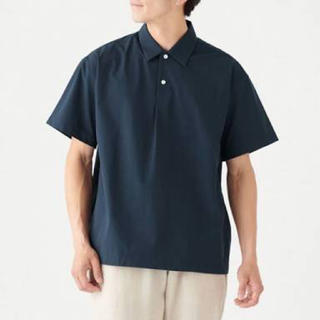 ムジルシリョウヒン(MUJI (無印良品))の乾きやすいストレッチポロカラー半袖シャツ　Ｌ～ＸＬ・ネイビー(シャツ)