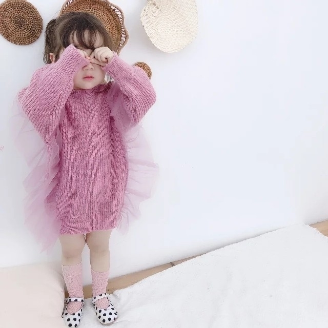 ZARA KIDS(ザラキッズ)の秋新作⋈フリルニットワンピ キッズ/ベビー/マタニティのキッズ服女の子用(90cm~)(ワンピース)の商品写真