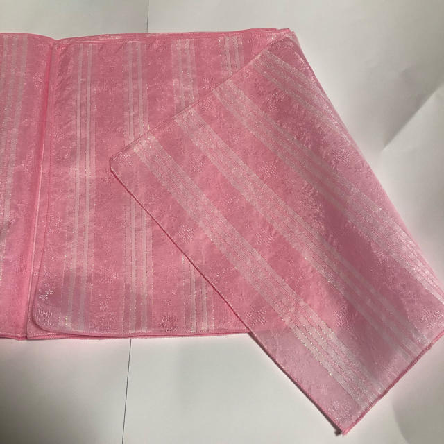 浴衣帯 子供用 兵児帯 オーガンジー レース 飾り帯 横段に桜模様織出しピンク レディースの水着/浴衣(浴衣帯)の商品写真