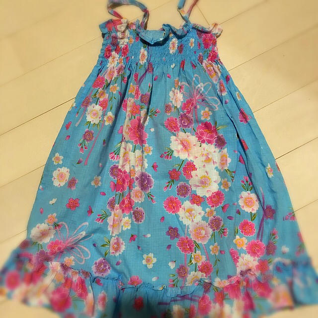 140cm 夏ゆかた アンサンブル水色フリルレースお花柄🎶 キッズ/ベビー/マタニティのキッズ服女の子用(90cm~)(甚平/浴衣)の商品写真