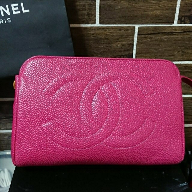 CHANEL シャネル キャビアスキン ココマーク ポーチセット  ピンク