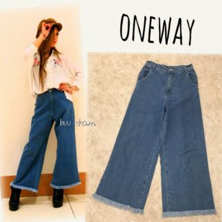 ワンウェイ(one*way)のoneway♡裾フリンジデニムワイドパンツ(デニム/ジーンズ)