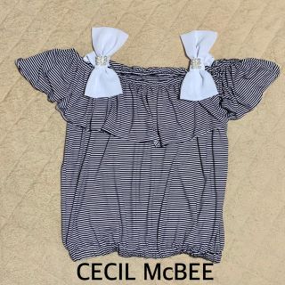 セシルマクビー(CECIL McBEE)のCECIL McBEE  リボン パールオフショル(カットソー(半袖/袖なし))