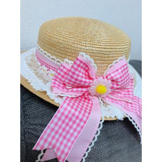 アンジェリックプリティー(Angelic Pretty)の値下げ AngelicPretty   ストローハット ピンク(麦わら帽子/ストローハット)