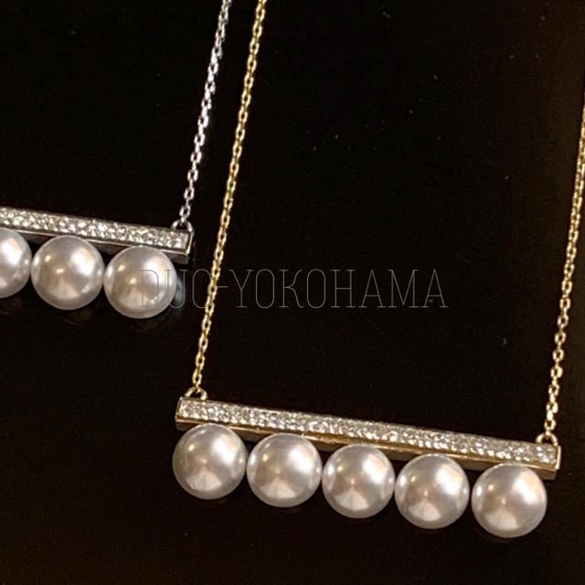 ハンドメイド パールバーネックレス スワロフスキー ロング ゴールドの