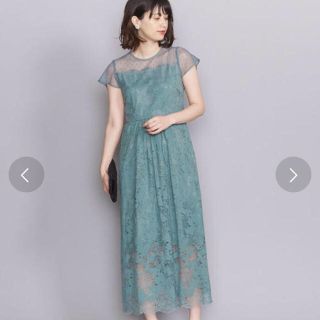 ビューティアンドユースユナイテッドアローズ(BEAUTY&YOUTH UNITED ARROWS)のBY DRESS レース×チュール フレンチスリーブロングドレス(ミディアムドレス)