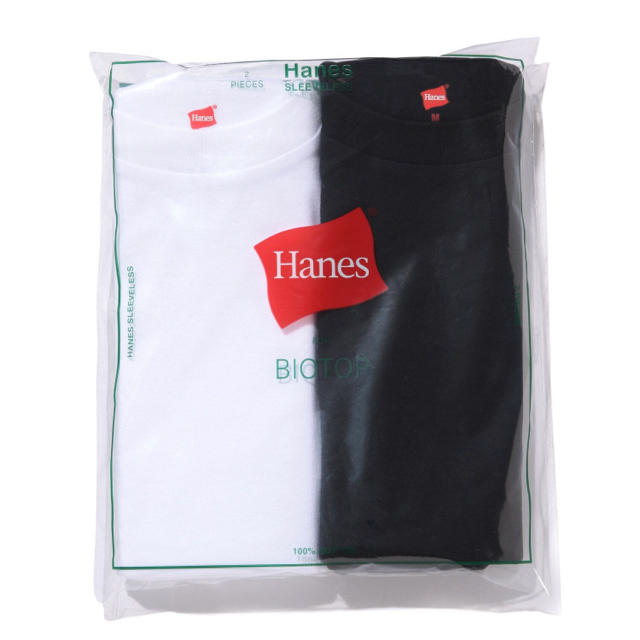 Hanes(ヘインズ)の2枚セット ビオトープ アダムエロぺ ヘインズ ノースリーブ Hanes 白黒 レディースのトップス(Tシャツ(半袖/袖なし))の商品写真