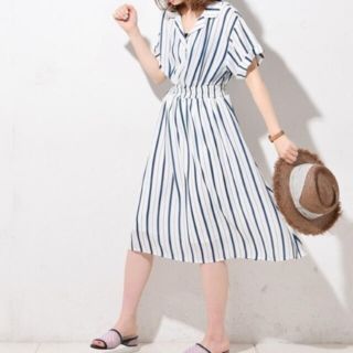 ナチュラルクチュール(natural couture)の【新品】natural couture ストライプ開襟ワンピース(ひざ丈ワンピース)