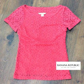 バナナリパブリック(Banana Republic)の美品!ピンクが素敵!【BANANAREPUBLIC】レース カットソー 送料込(カットソー(半袖/袖なし))