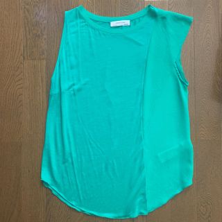 ザラ(ZARA)のZARA  ザラ  Tシャツ    異素材 アシンメトリー   グリーン  S(Tシャツ(半袖/袖なし))