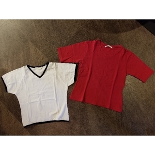 Tシャツ　Vネック　日本製　2枚 ホワイト　レッド(Tシャツ(半袖/袖なし))