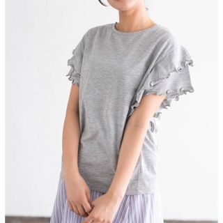 イーハイフンワールドギャラリー(E hyphen world gallery)のTシャツ 半袖 フリル レディース グレー 杢グレー(Tシャツ(半袖/袖なし))