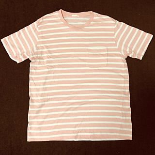 ジーユー(GU)のNo.16  送料無料 半袖Tシャツ ボーダー ホワイトピンク 胸ポケット (Tシャツ(半袖/袖なし))