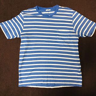 ジーユー(GU)のNo.18 送料無料  半袖Tシャツ ボーダー ブルーホワイト 胸ポケット (Tシャツ/カットソー(半袖/袖なし))