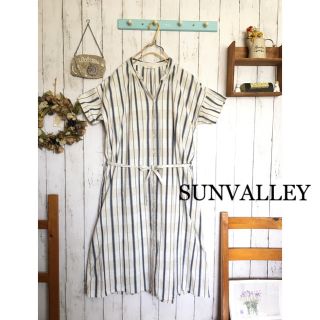 サンバレー(SUNVALLEY)の＊SUNVALLEYサンバレー ストライプ+ボーダー スキッパー シャツ・ワンピ(ロングワンピース/マキシワンピース)