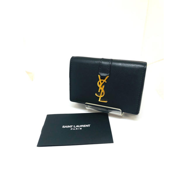 YSL　サンローラン　レザー　コンパクト財布　Wホック　三つ折り財布　赤系　美品