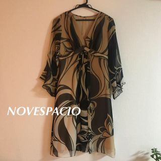 ノーベスパジオ(NOVESPAZIO)のNOVESPACIO シフォン膝丈ワンピース 美品 Mサイズ(ひざ丈ワンピース)