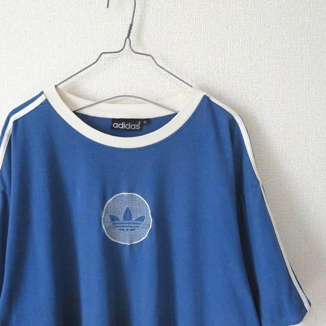 adidas(アディダス)の90s アディダス トレフォイル ライン tシャツ ブルー 古着 レディース レディースのトップス(Tシャツ(半袖/袖なし))の商品写真