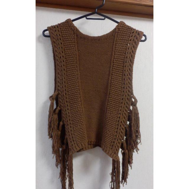 Ameri VINTAGE(アメリヴィンテージ)の格安 新品 SUMMER KNIT FRINGE TOPブラウン レディースのトップス(カットソー(半袖/袖なし))の商品写真