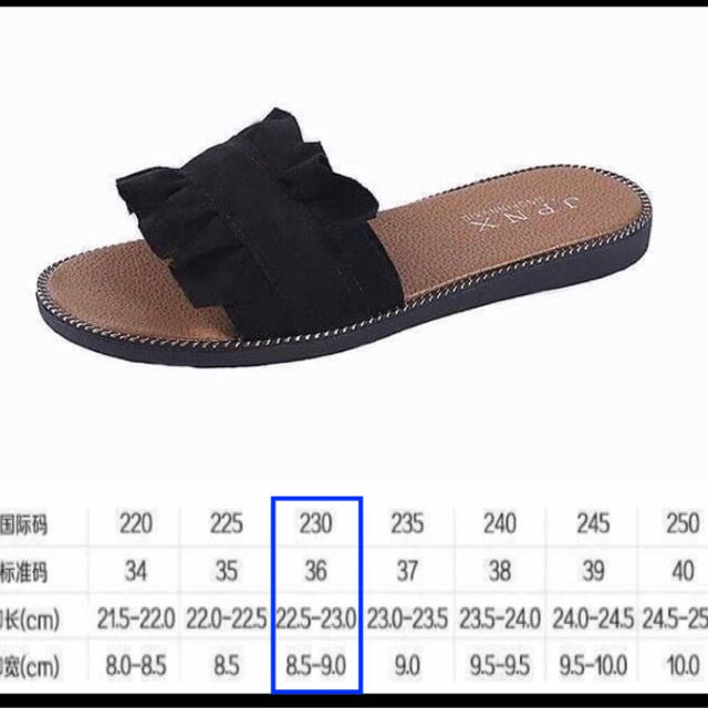 SALE　フリル　ペタンコサンダル 36 ブラック 22.5〜23センチ　大人気 レディースの靴/シューズ(サンダル)の商品写真