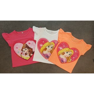 ディズニー(Disney)の韓国子供服スパンコールプリンセスラプンツェルベルTシャツ(Tシャツ/カットソー)