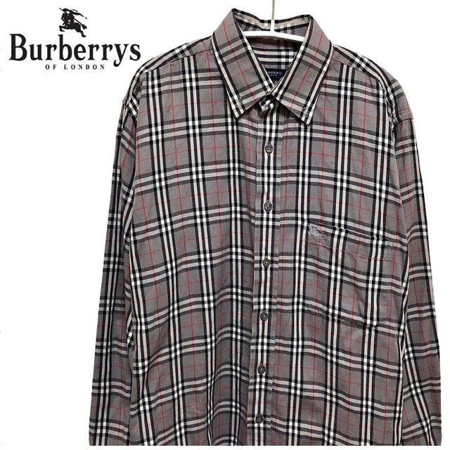 希少 デザイン BURBERRY ホースマーク ノバチェック シャツ グレー-