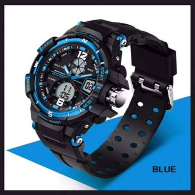 ■新品■　青　デュアルディスプレイ　防水ダイバーズ　ウォッチ メンズの時計(腕時計(デジタル))の商品写真