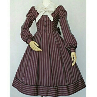 ヴィクトリアンメイデン(Victorian maiden)のヴィクトリアンメイデン／ティペット付レジメンタルストライプロングドレス(ひざ丈ワンピース)