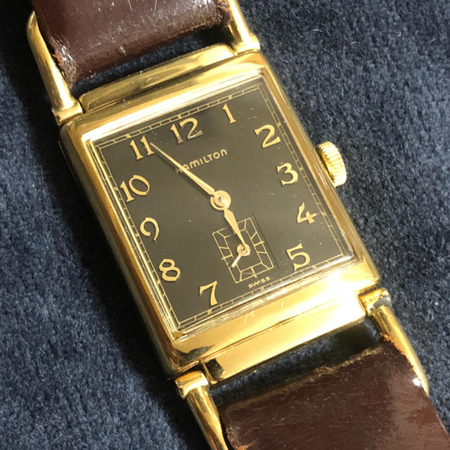 希少 18k Hamilton ウィルシャー ボーイズ 黒文字盤 クォーツ 腕時計(アナログ)