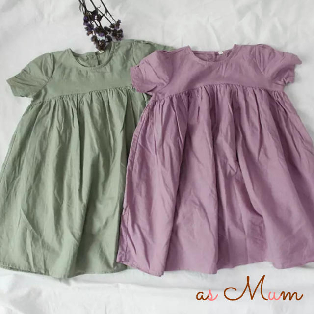 【asmum】ボリューム☆ワンピース カーキ 110cm キッズ/ベビー/マタニティのキッズ服女の子用(90cm~)(ワンピース)の商品写真