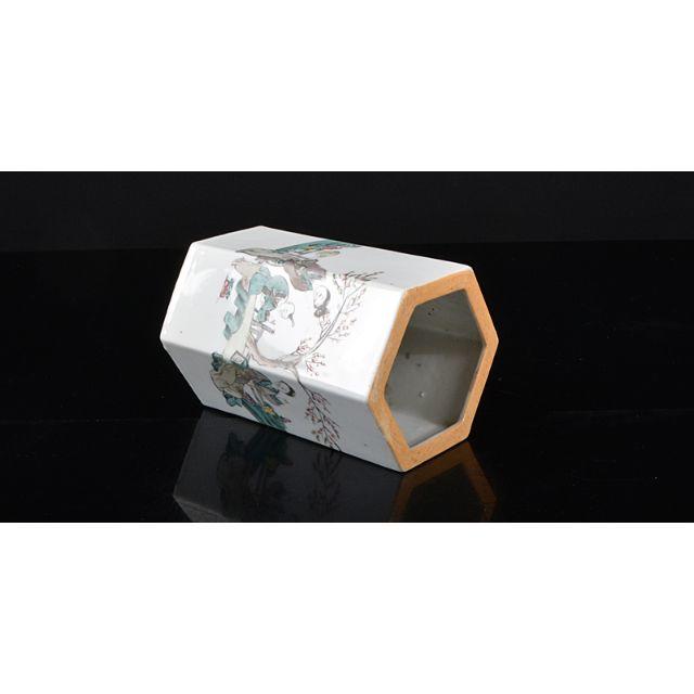 中国 粉彩 山水人物文筆筒 帽筒 N R1611 陶芸
