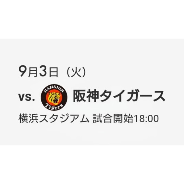 横浜DeNAベイスターズ(ヨコハマディーエヌエーベイスターズ)の☆9月3日(火)DeNA vs 阪神 マリーン通路側1席 チケットのスポーツ(野球)の商品写真