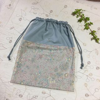 リバティ 巾着袋  体操服入れ お着替え袋 ハンドメイド  アデラジャ  ブルー(外出用品)