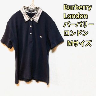 バーバリー(BURBERRY)のバーバリー ロンドン ポロシャツ  ノヴァチェック 紺 M レディース(ポロシャツ)