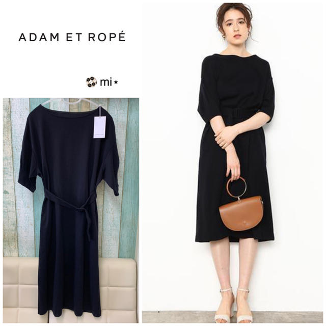 Adam et Rope'(アダムエロぺ)の新品タグ付き⭐️ ADAM ET ROPE ポンチウエストベルトタックワンピース レディースのワンピース(ひざ丈ワンピース)の商品写真