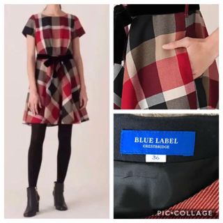 バーバリーブルーレーベル(BURBERRY BLUE LABEL)の美品 ブルーレーベル クレストブリッジ  リボンベルト付き ワンピース(ミニワンピース)